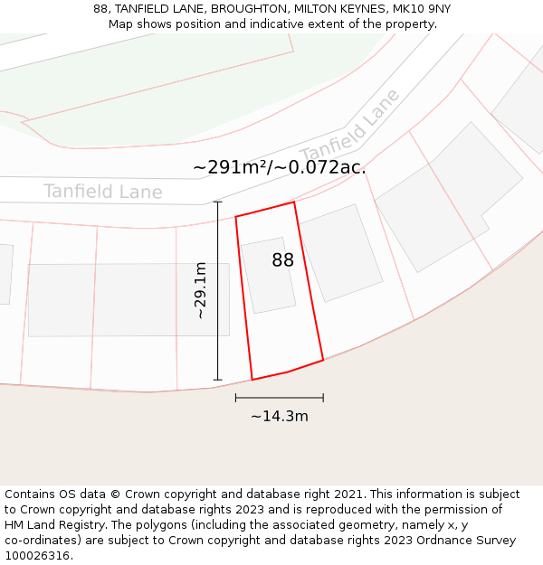 88, TANFIELD LANE, BROUGHTON, MILTON KEYNES, MK10 9NY: Plot and title map