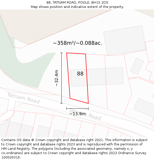 88, TATNAM ROAD, POOLE, BH15 2DS: Plot and title map