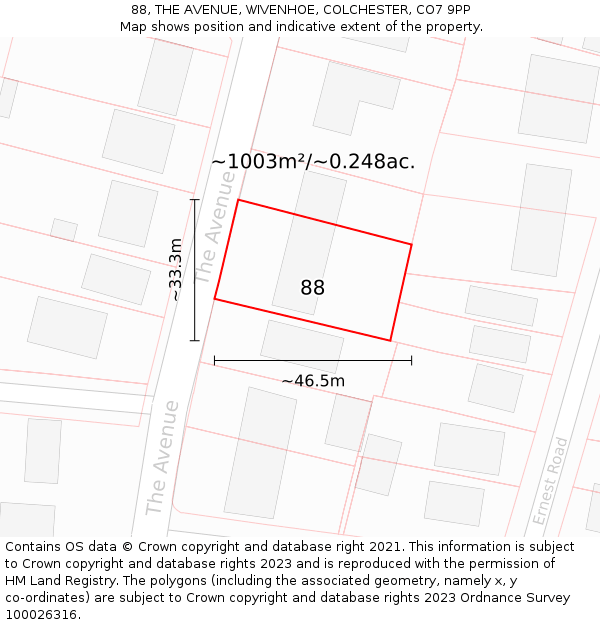 88, THE AVENUE, WIVENHOE, COLCHESTER, CO7 9PP: Plot and title map