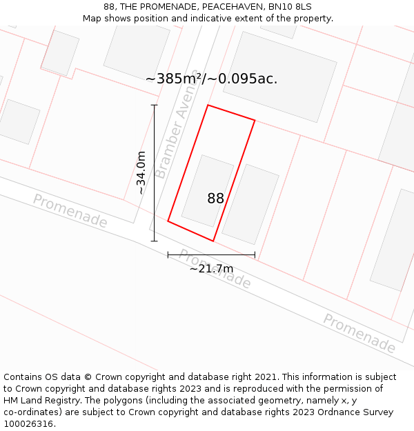 88, THE PROMENADE, PEACEHAVEN, BN10 8LS: Plot and title map