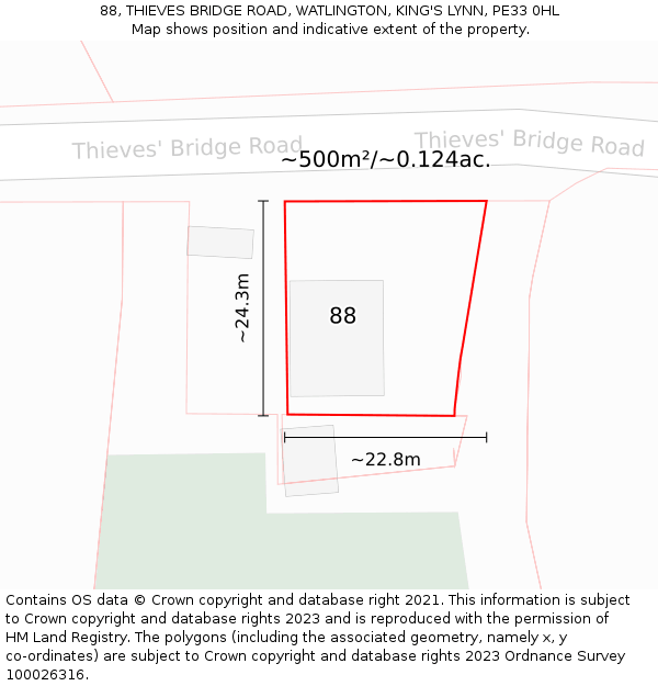 88, THIEVES BRIDGE ROAD, WATLINGTON, KING'S LYNN, PE33 0HL: Plot and title map