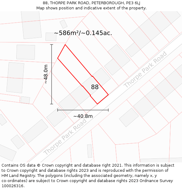 88, THORPE PARK ROAD, PETERBOROUGH, PE3 6LJ: Plot and title map