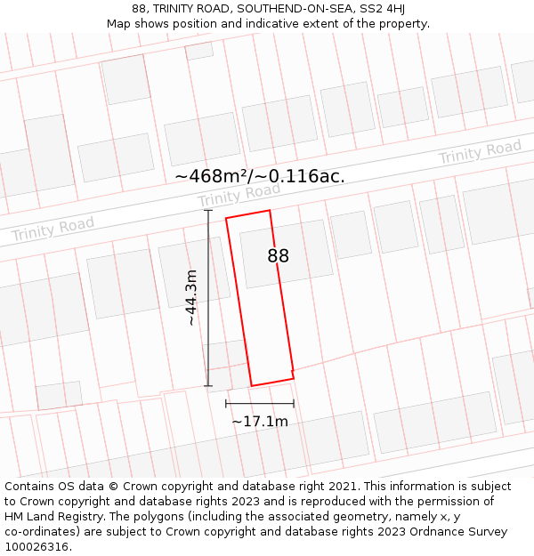 88, TRINITY ROAD, SOUTHEND-ON-SEA, SS2 4HJ: Plot and title map