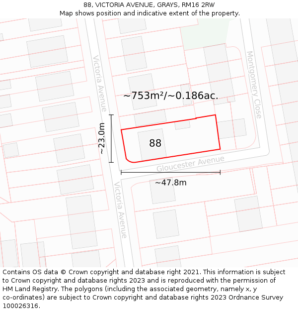 88, VICTORIA AVENUE, GRAYS, RM16 2RW: Plot and title map