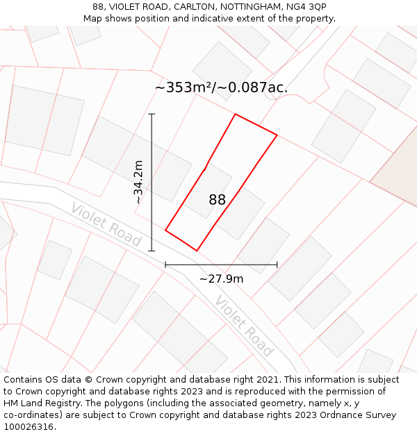 88, VIOLET ROAD, CARLTON, NOTTINGHAM, NG4 3QP: Plot and title map