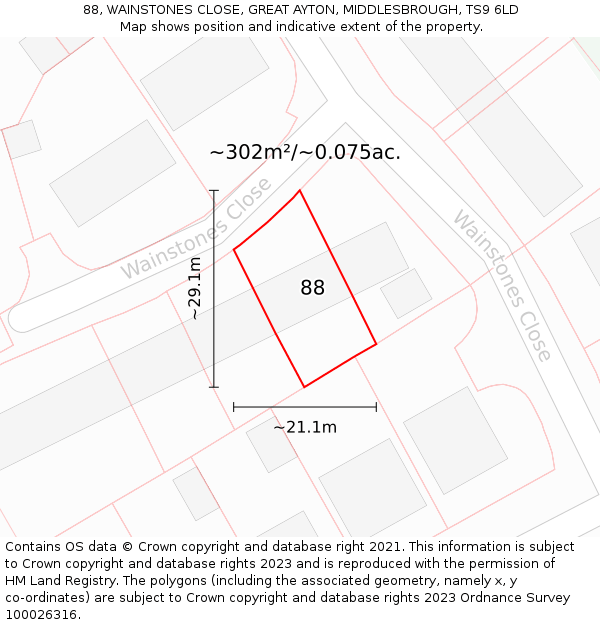 88, WAINSTONES CLOSE, GREAT AYTON, MIDDLESBROUGH, TS9 6LD: Plot and title map