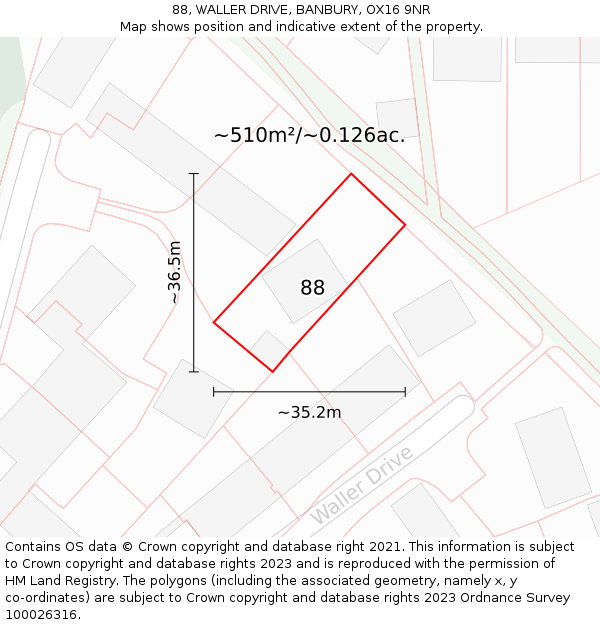 88, WALLER DRIVE, BANBURY, OX16 9NR: Plot and title map