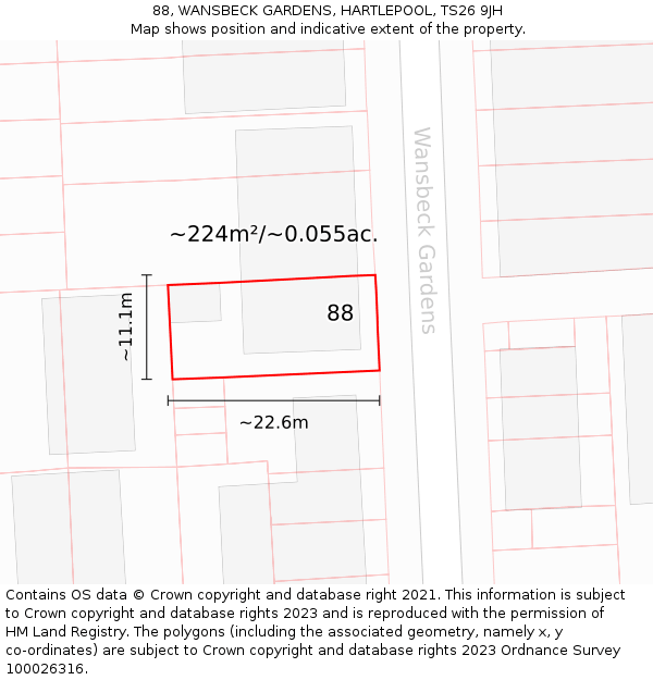 88, WANSBECK GARDENS, HARTLEPOOL, TS26 9JH: Plot and title map