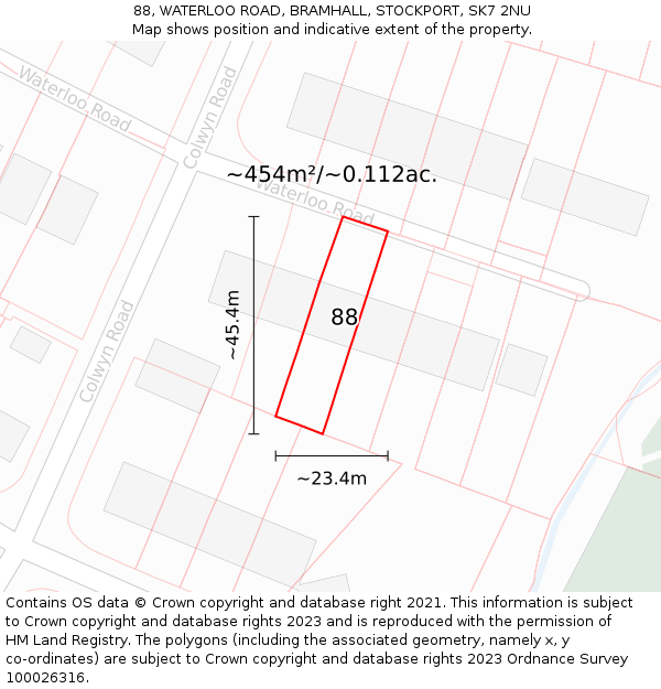 88, WATERLOO ROAD, BRAMHALL, STOCKPORT, SK7 2NU: Plot and title map