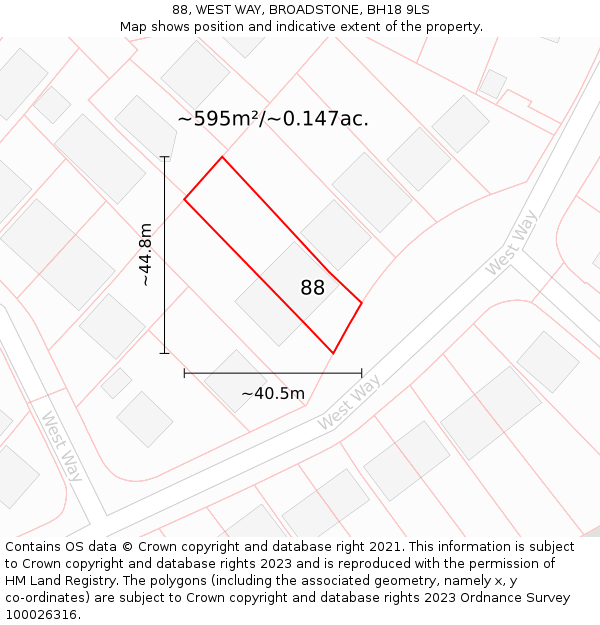 88, WEST WAY, BROADSTONE, BH18 9LS: Plot and title map