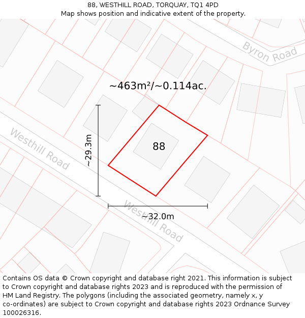 88, WESTHILL ROAD, TORQUAY, TQ1 4PD: Plot and title map