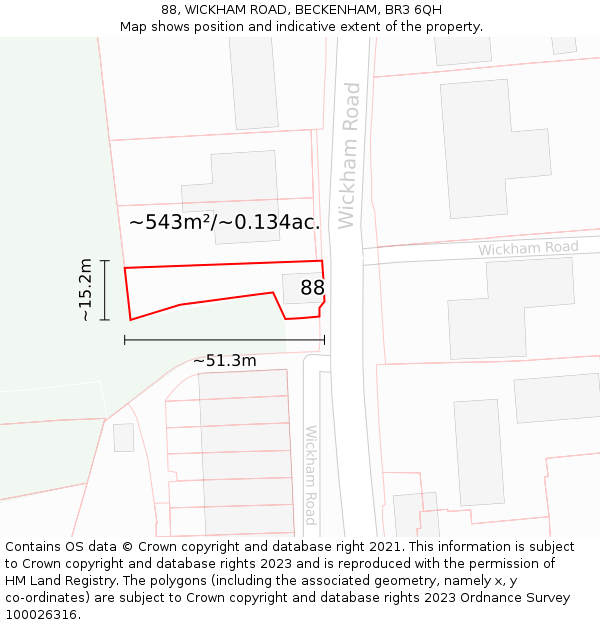 88, WICKHAM ROAD, BECKENHAM, BR3 6QH: Plot and title map