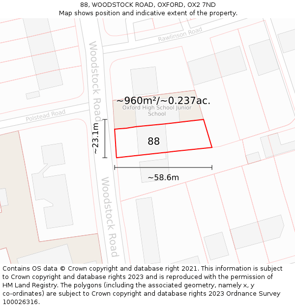 88, WOODSTOCK ROAD, OXFORD, OX2 7ND: Plot and title map