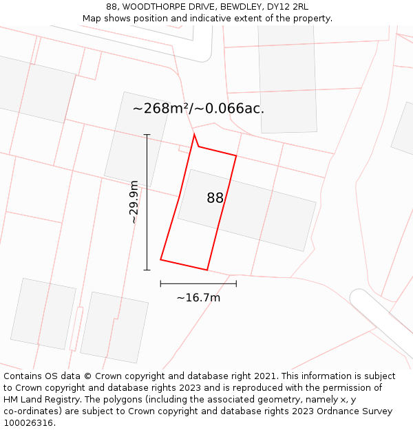 88, WOODTHORPE DRIVE, BEWDLEY, DY12 2RL: Plot and title map