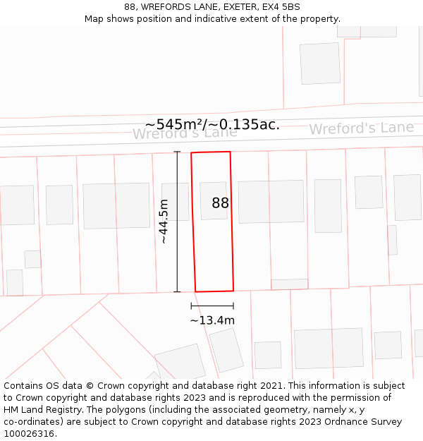 88, WREFORDS LANE, EXETER, EX4 5BS: Plot and title map