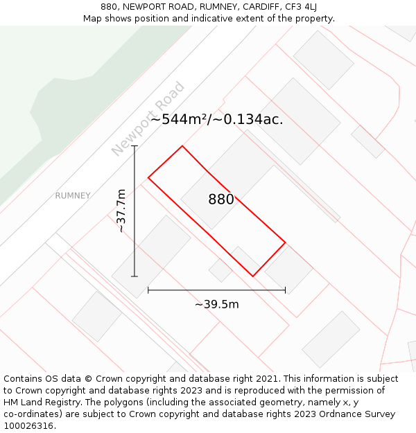 880, NEWPORT ROAD, RUMNEY, CARDIFF, CF3 4LJ: Plot and title map