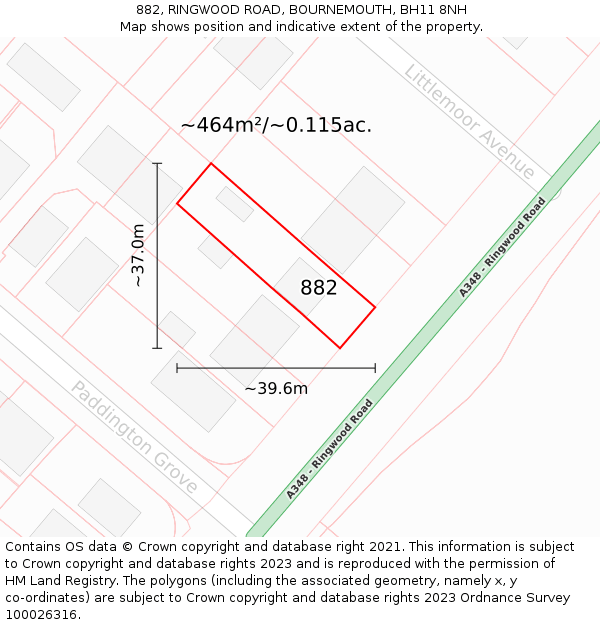 882, RINGWOOD ROAD, BOURNEMOUTH, BH11 8NH: Plot and title map