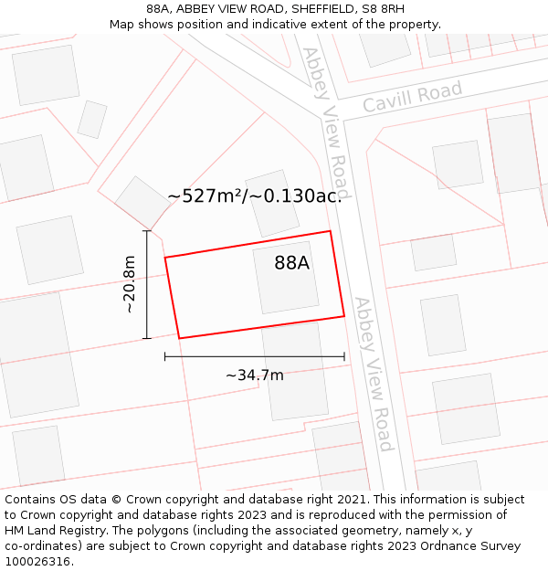 88A, ABBEY VIEW ROAD, SHEFFIELD, S8 8RH: Plot and title map