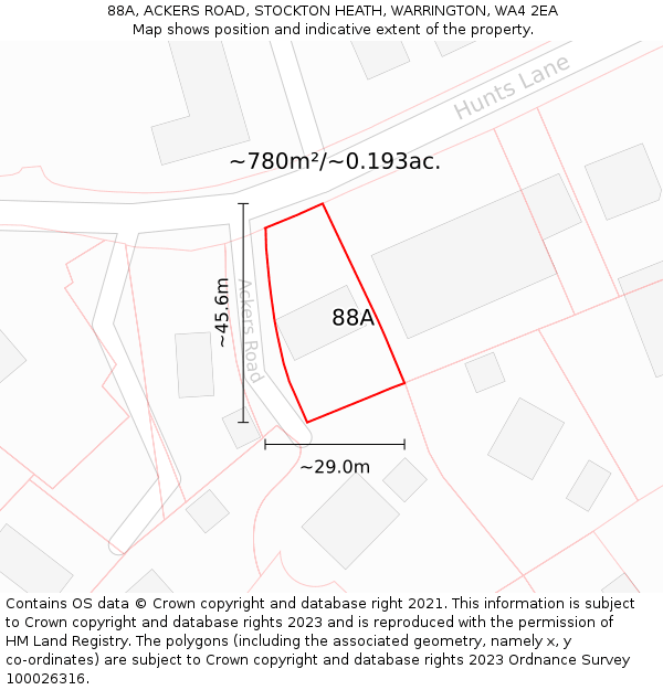 88A, ACKERS ROAD, STOCKTON HEATH, WARRINGTON, WA4 2EA: Plot and title map