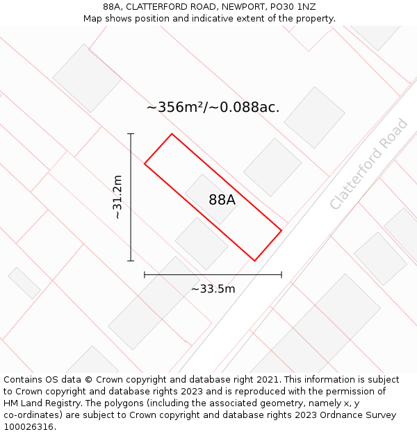 88A, CLATTERFORD ROAD, NEWPORT, PO30 1NZ: Plot and title map