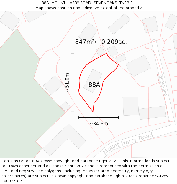 88A, MOUNT HARRY ROAD, SEVENOAKS, TN13 3JL: Plot and title map