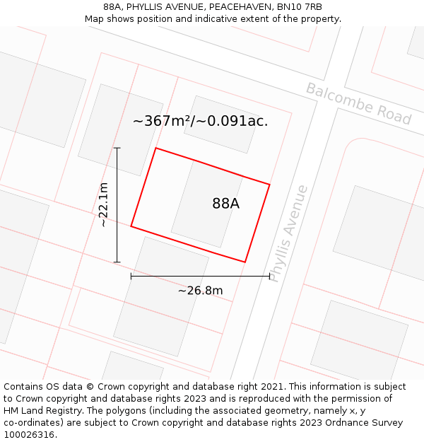 88A, PHYLLIS AVENUE, PEACEHAVEN, BN10 7RB: Plot and title map