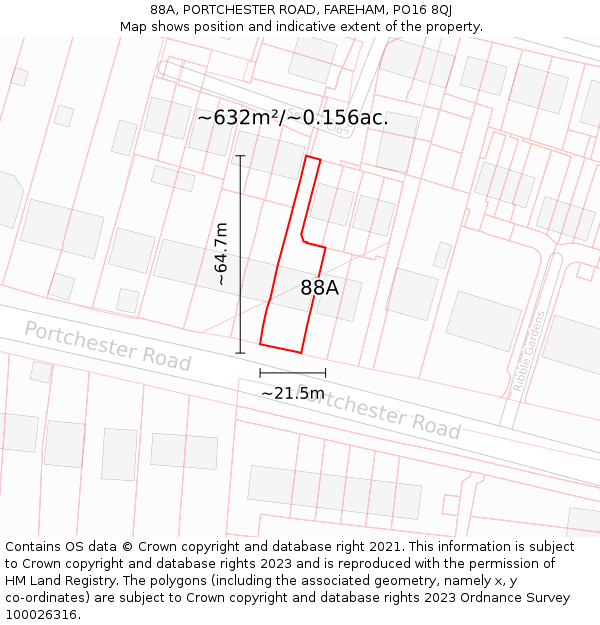 88A, PORTCHESTER ROAD, FAREHAM, PO16 8QJ: Plot and title map