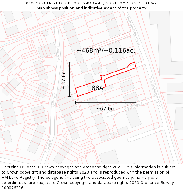 88A, SOUTHAMPTON ROAD, PARK GATE, SOUTHAMPTON, SO31 6AF: Plot and title map