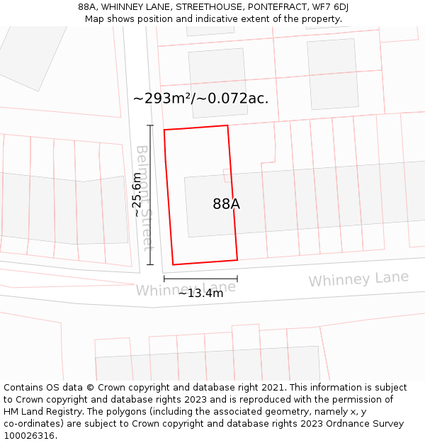 88A, WHINNEY LANE, STREETHOUSE, PONTEFRACT, WF7 6DJ: Plot and title map