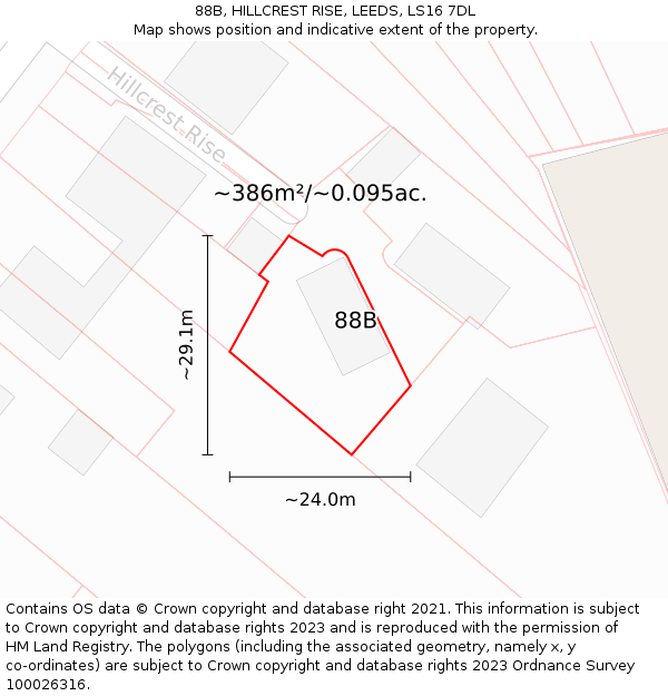 88B, HILLCREST RISE, LEEDS, LS16 7DL: Plot and title map