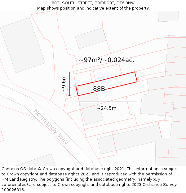 88B, SOUTH STREET, BRIDPORT, DT6 3NW: Plot and title map