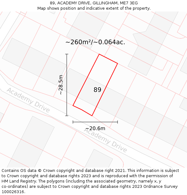 89, ACADEMY DRIVE, GILLINGHAM, ME7 3EG: Plot and title map