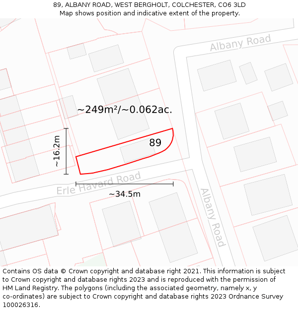 89, ALBANY ROAD, WEST BERGHOLT, COLCHESTER, CO6 3LD: Plot and title map