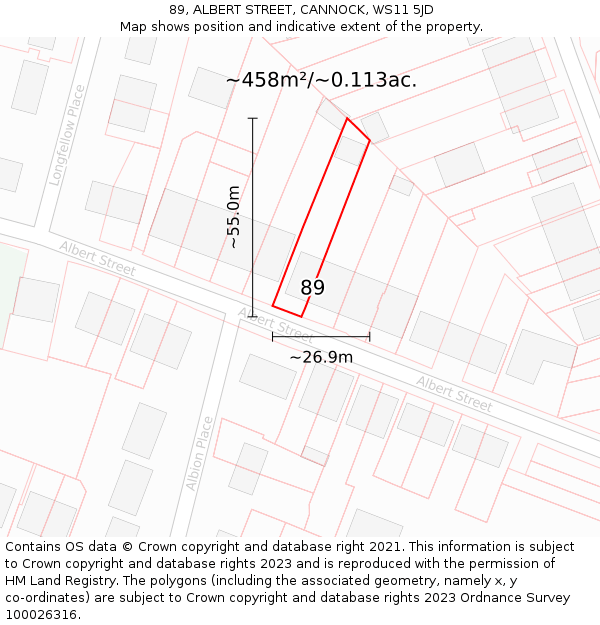 89, ALBERT STREET, CANNOCK, WS11 5JD: Plot and title map