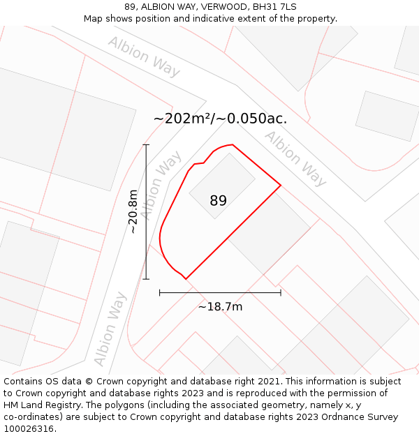 89, ALBION WAY, VERWOOD, BH31 7LS: Plot and title map