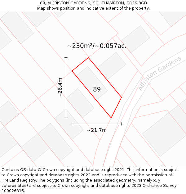 89, ALFRISTON GARDENS, SOUTHAMPTON, SO19 8GB: Plot and title map