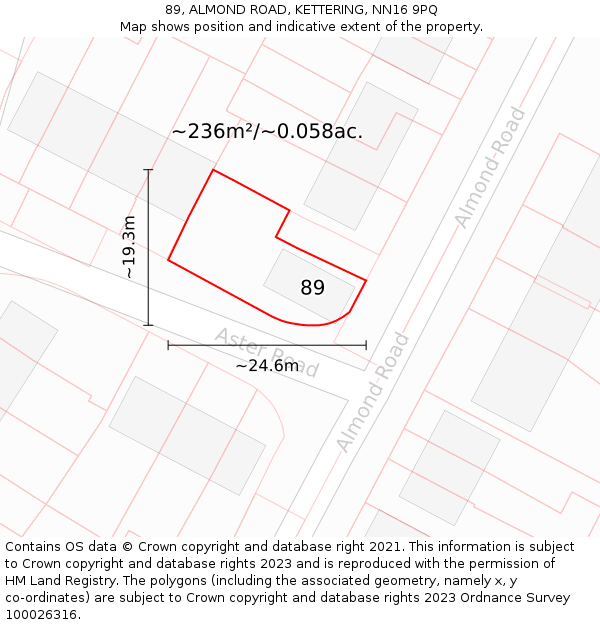 89, ALMOND ROAD, KETTERING, NN16 9PQ: Plot and title map