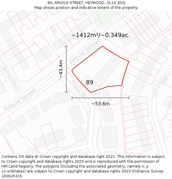 89, ARGYLE STREET, HEYWOOD, OL10 3DQ: Plot and title map