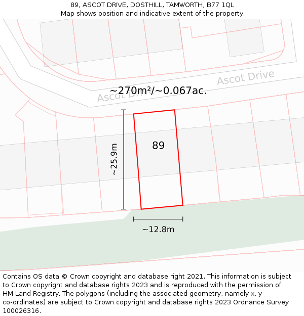 89, ASCOT DRIVE, DOSTHILL, TAMWORTH, B77 1QL: Plot and title map