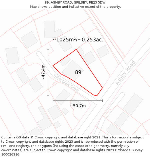 89, ASHBY ROAD, SPILSBY, PE23 5DW: Plot and title map