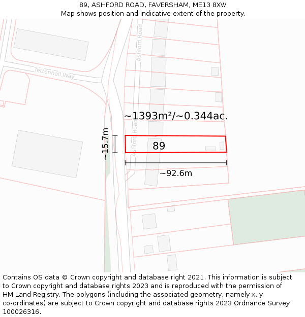 89, ASHFORD ROAD, FAVERSHAM, ME13 8XW: Plot and title map