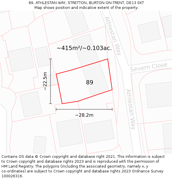 89, ATHLESTAN WAY, STRETTON, BURTON-ON-TRENT, DE13 0XT: Plot and title map