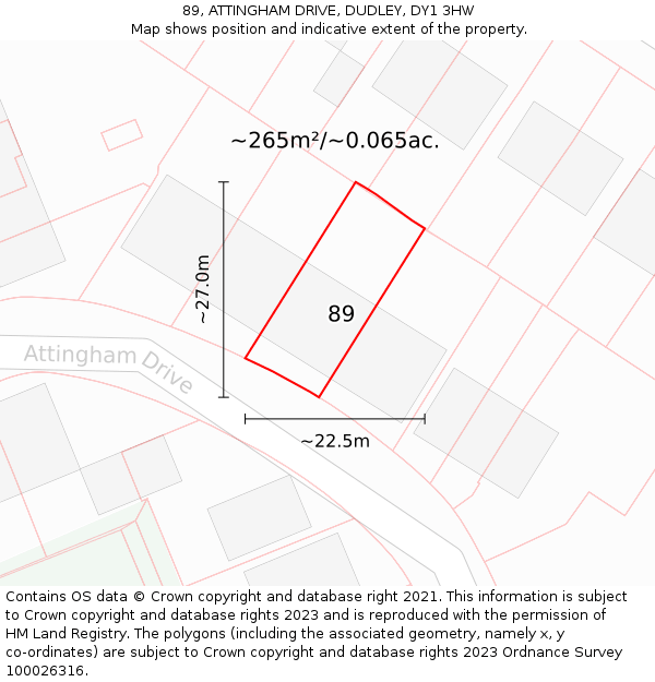 89, ATTINGHAM DRIVE, DUDLEY, DY1 3HW: Plot and title map