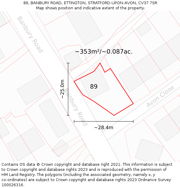 89, BANBURY ROAD, ETTINGTON, STRATFORD-UPON-AVON, CV37 7SR: Plot and title map