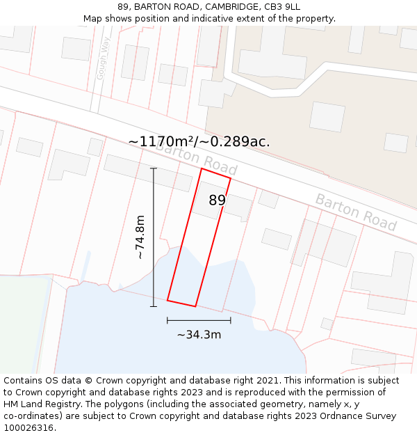 89, BARTON ROAD, CAMBRIDGE, CB3 9LL: Plot and title map