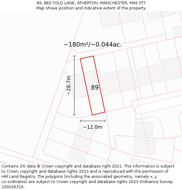 89, BEE FOLD LANE, ATHERTON, MANCHESTER, M46 0TT: Plot and title map