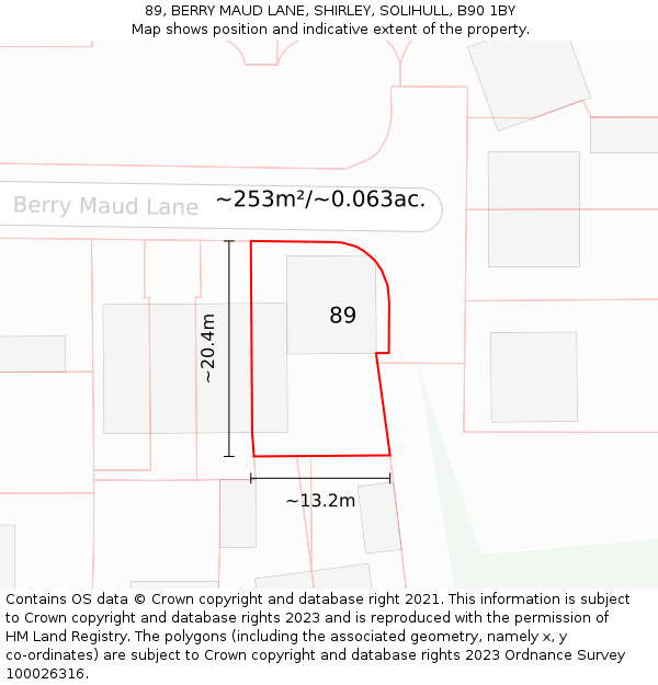 89, BERRY MAUD LANE, SHIRLEY, SOLIHULL, B90 1BY: Plot and title map