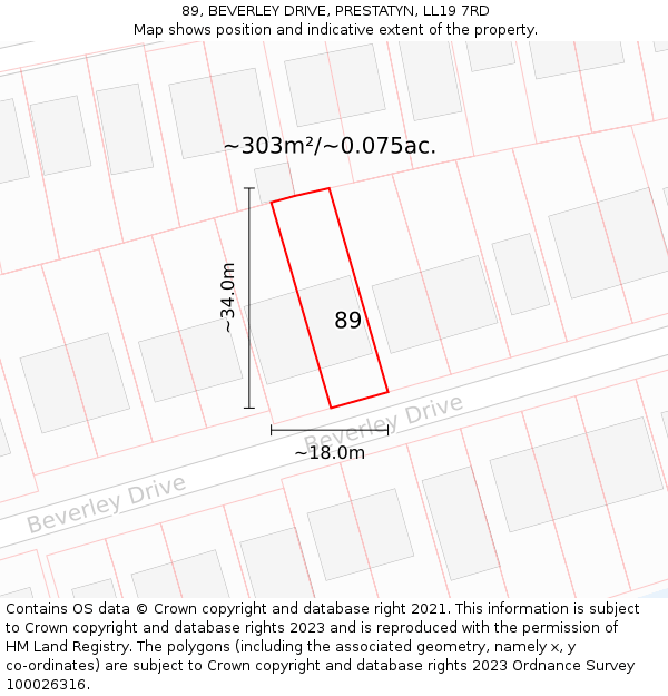 89, BEVERLEY DRIVE, PRESTATYN, LL19 7RD: Plot and title map