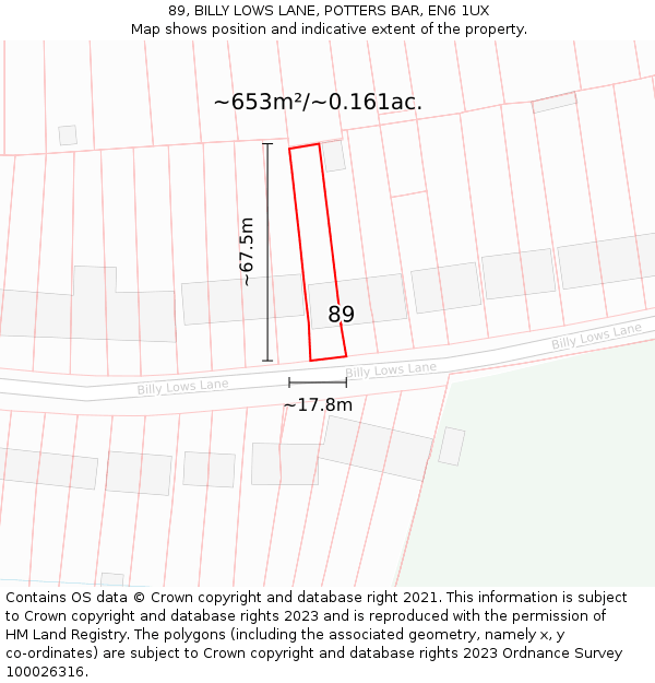 89, BILLY LOWS LANE, POTTERS BAR, EN6 1UX: Plot and title map