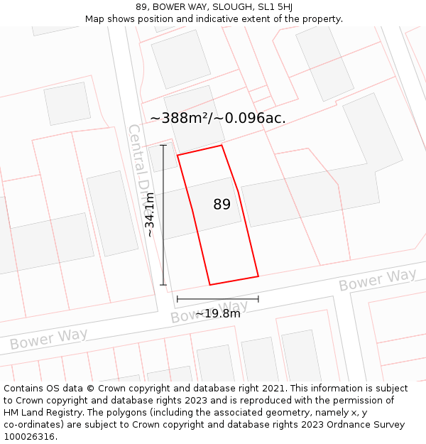 89, BOWER WAY, SLOUGH, SL1 5HJ: Plot and title map